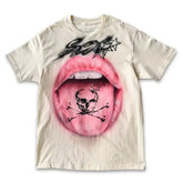 Hearujoy Y2K Summer New T-shirt Lipstick Pattern Large Print Short Sleeve Men's and Women's Retro Hip Hop Punk Loose Cotton T-shirt Tops